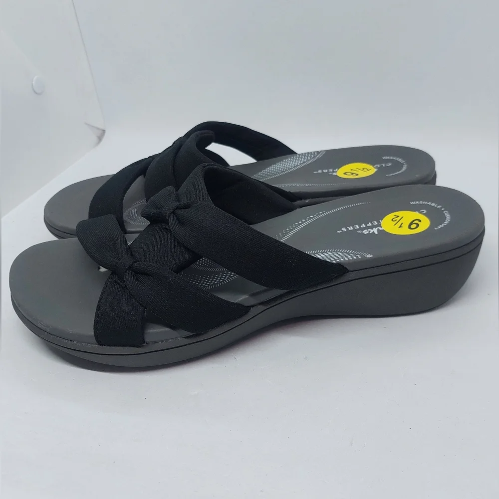 Clarks Women’s Cloudsteppers Breeze Rae Sandals Black Gray Size 9.5M